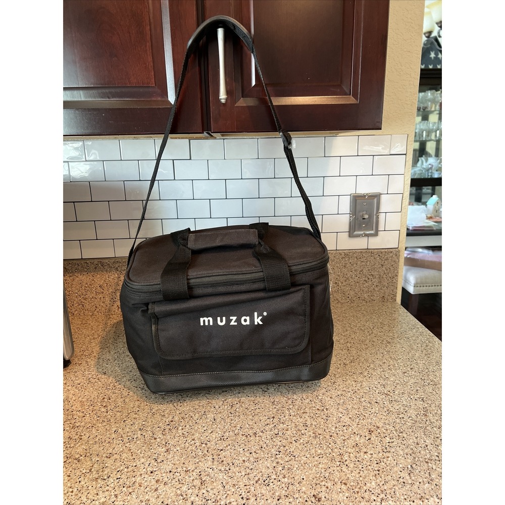 Vintage Muzak Shoulder Cooler ice Bag zipper Black Sholder Strap